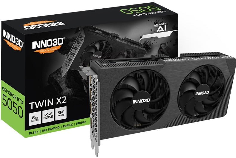INNO3D nVidia GeForce RTX 5050 TWIN X2 8GB GDDR6 2572 MHz Boost Clock, RAM 20 Gbps, 3x DP, 1xHDMI...