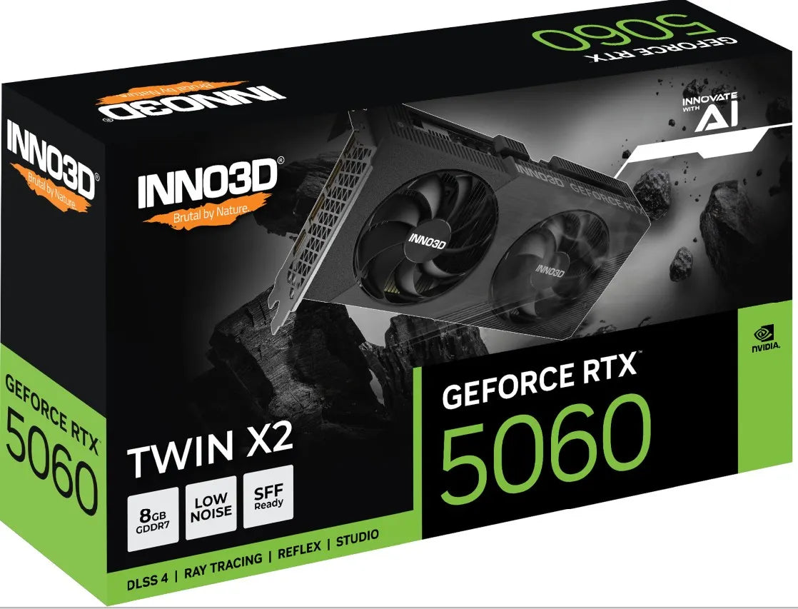 INNO3D nVidia GeForce RTX 5060 TWIN X2 8GB GDDR7, 2497MHz Boost Clock, RAM 28Gbps, 3xDP, 1xHDMI 2... - Image 2