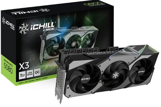 INNO3D nVidia GeForce RTX 5080 ICHILL X3 V2 16GB GDDR7 2715MHz Boost Clock, RAM 30Gbps, 3xDP, 1xH...