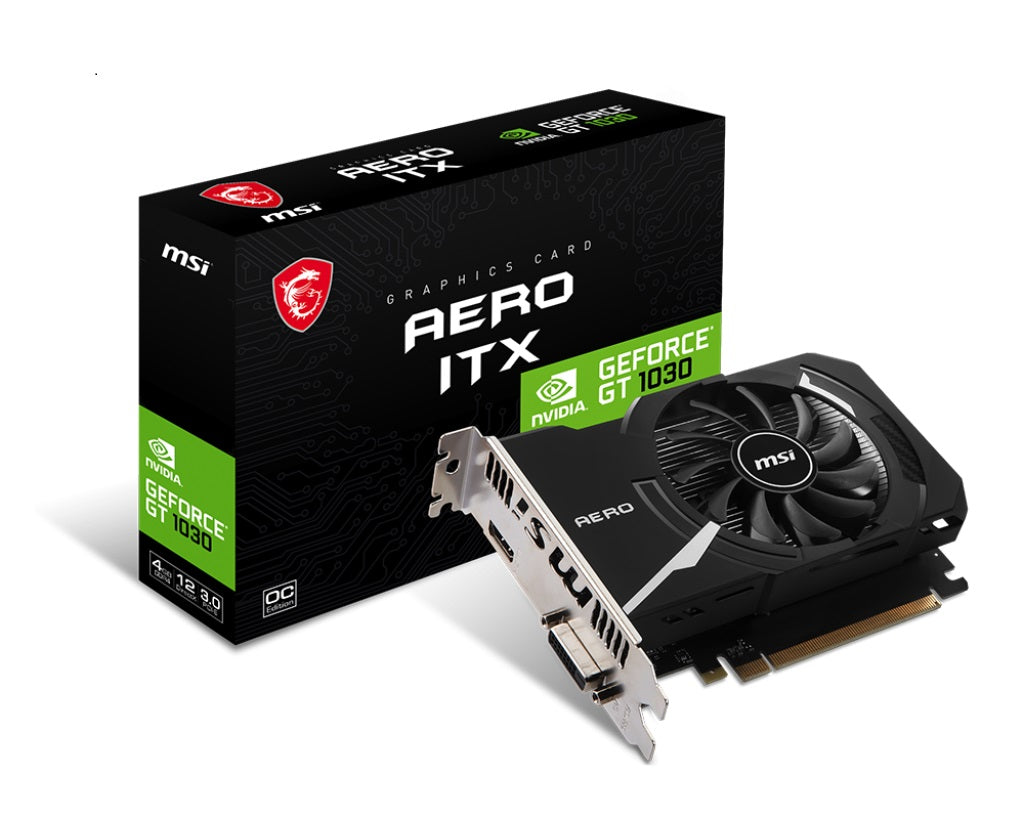 MSI nVidia GeForce GT 1030 AERO ITX 4GD4 OC Video Card, PCI-e 3.0, 1430 MHz Boost Clock, 1x HDMI...