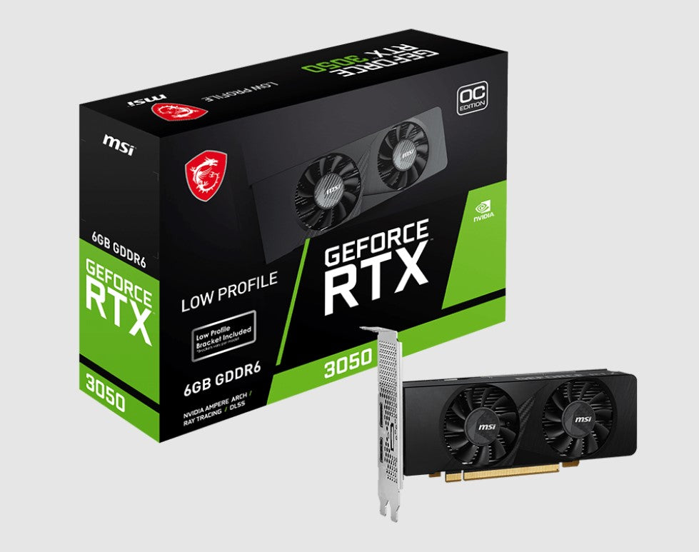 MSI nVidia GeForce RTX 3050 LP 6G OC Video Card, 1492 MHz Boost Clock, 6GB GDDR6, PCI-E 4.0, 1x D...