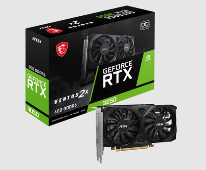 MSI nVidia Geforce RTX 3050 VENTUS 2X 6G OC Video Card, Boost: 1492 MHz, CUDA 2304 Units, 6GB GDD...