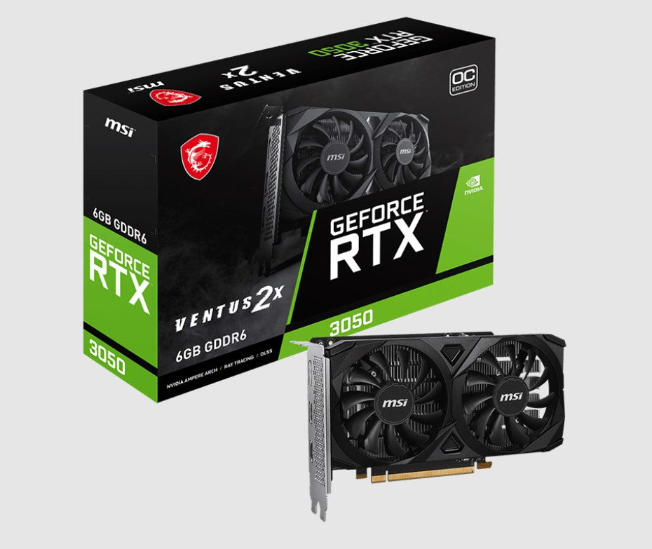 MSI nVidia GeForce RTX 3050 VENTUS 2X E 6G OC, Boost: 1492 MHz, CUDA 2304 Units, 6GB GDDR6, HDMI...
