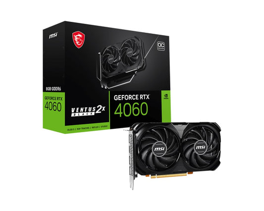 MSI nVidia GeForce RTX 4060 VENTUS 2X BLACK 8G OC Video Card  2490 MHz Boost Clock, 8GB GDDR6,Dis...