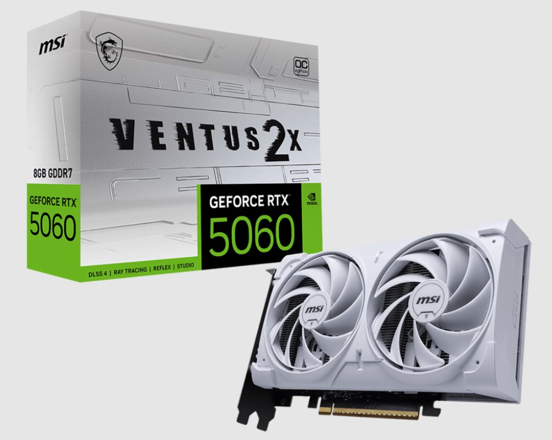 MSI nVidia GeForce RTX 5060 8G VENTUS 2X OC WHITE,  PCI Express® Gen 5 x16, Boost: 2527 MHz, CUDA...