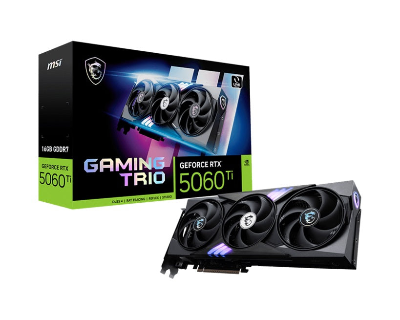MSI nVidia GeForce RTX 5060 Ti 16G GAMING TRIO, PCI Express Gen 5x16, 28Gbps, Boost: 2572 MHz, CU...