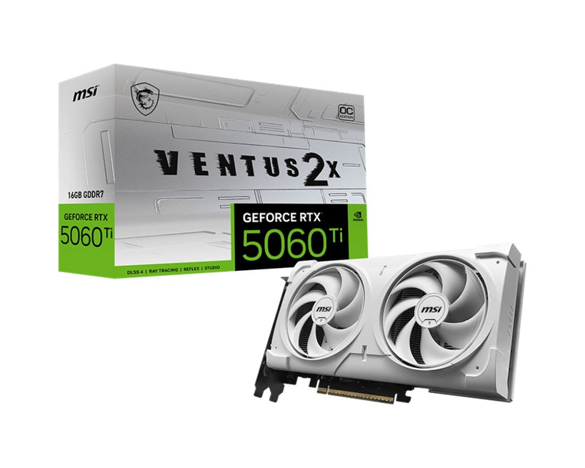 MSI nVidia GeForce RTX™ 5060 Ti 16G VENTUS 2X OC WHITE PLUS, Boost 2602 MHz, CUDA 4608, 16GB GDDR...