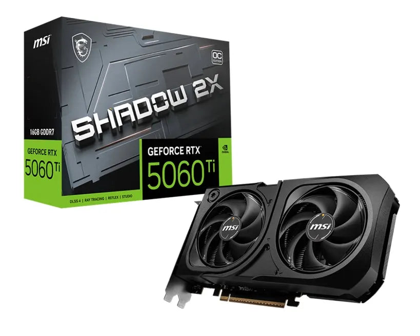 MSI nVidia GeForce RTX 5060 Ti 16G SHADOW 2X OC PLUS, Boost: 2482 MHz, CUDA 8960 Units, 16GB GDDR...