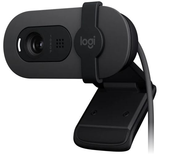 Logitech Brio 100 Full HD 1080p webcam with auto-light balance, integrated privacy shutter, and b...