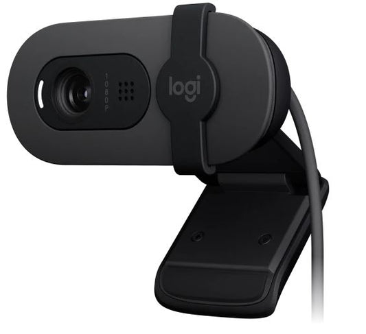 Logitech Brio 100 Full HD 1080p webcam with auto-light balance, integrated privacy shutter, and b...