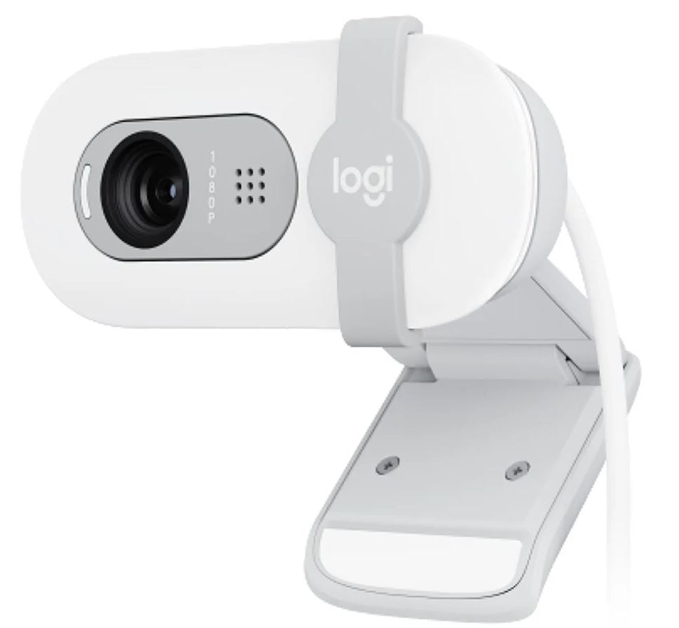 Logitech Brio 100 Full HD 1080p webcam with auto-light balance, integrated privacy shutter, and b...