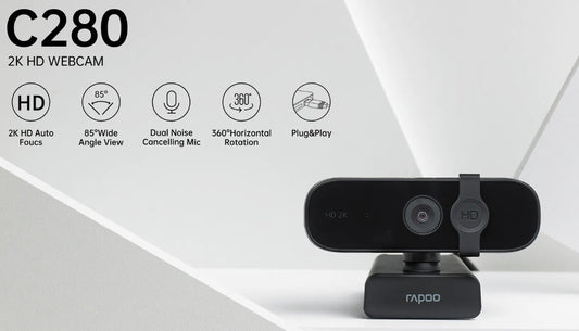 RAPOO C280 2K Webcam - 85 Degree Wide Angle Lens, 360 degrees, Omini Mic. Noise cancel, AutoF Plu...