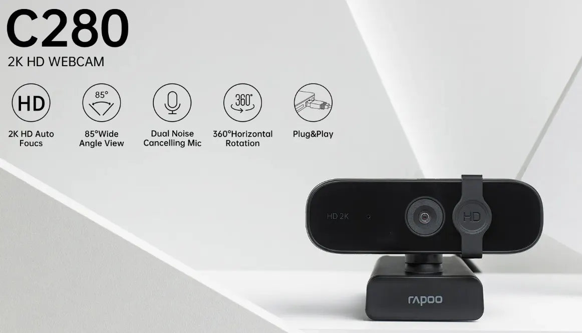 RAPOO C280 2K Webcam - Wide Angle Lens, Noise Canceling Mic, Plug  Play, Teams, Google Meet, Zoom...