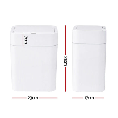 Artiss Rubbish Bin 12L 2-Pack Sensor Kitchen Automatic Motion Touchless White - Image 3