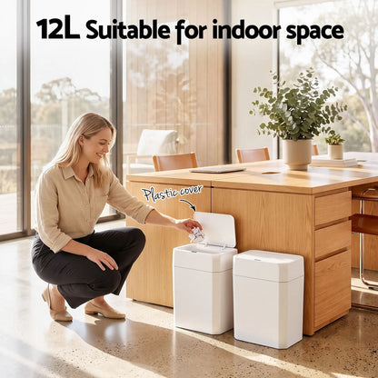 Artiss Rubbish Bin 12L 2-Pack Sensor Kitchen Automatic Motion Touchless White - Image 6