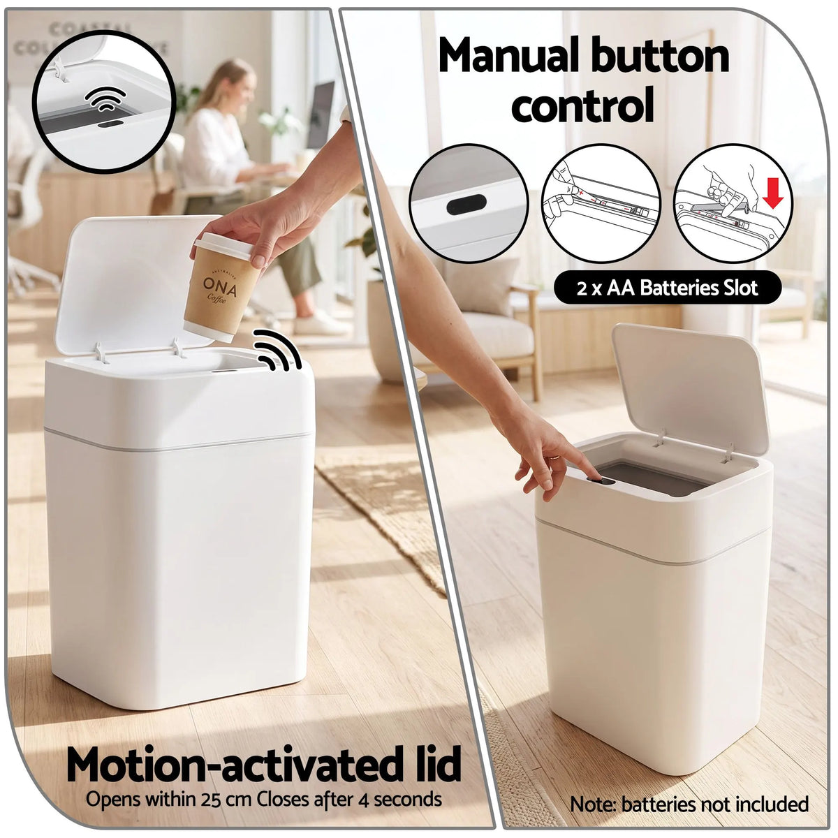 Artiss Rubbish Bin 12L 2-Pack Sensor Kitchen Automatic Motion Touchless White - Image 7