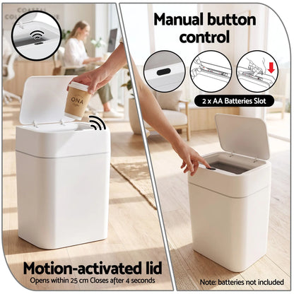 Artiss Rubbish Bin 12L 2-Pack Sensor Kitchen Automatic Motion Touchless White - Image 7