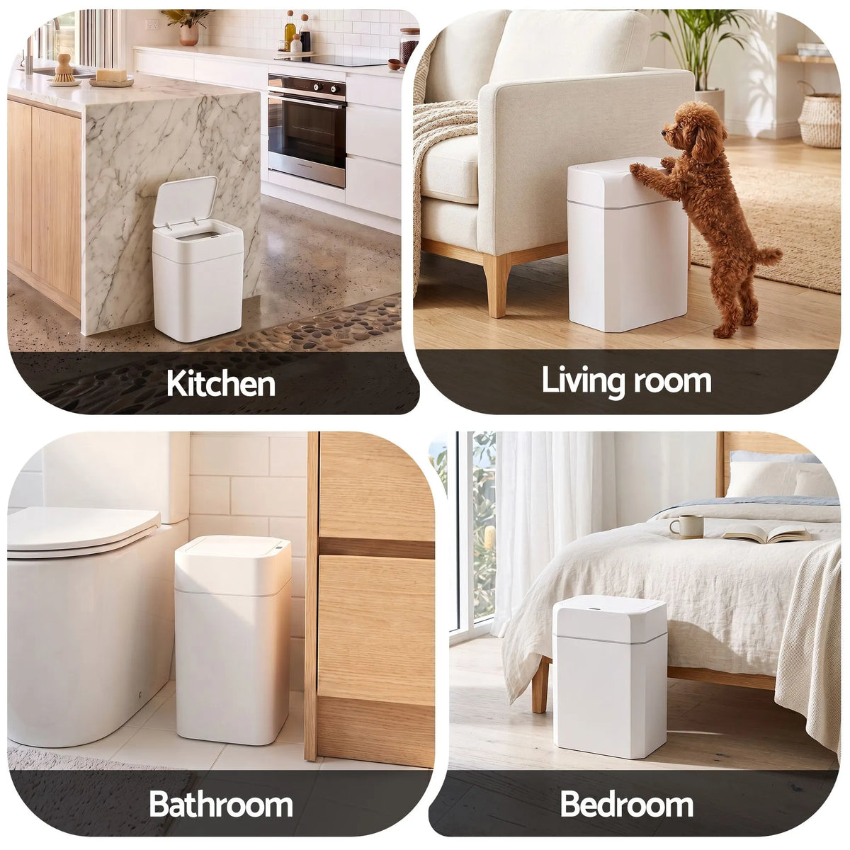 Artiss Rubbish Bin 12L 2-Pack Sensor Kitchen Automatic Motion Touchless White - Image 9