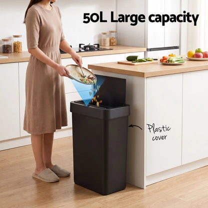 Artiss Rubbish Bin 50L Sensor Kitchen Automatic Motion Plastic Touchless Black - Image 6