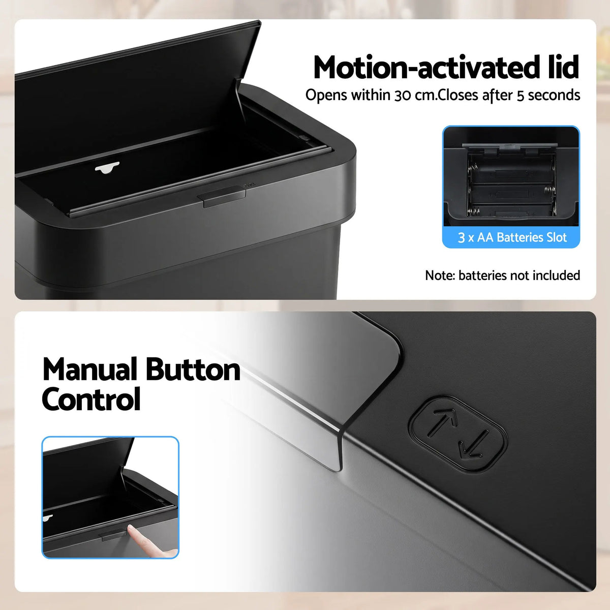 Artiss Rubbish Bin 50L Sensor Kitchen Automatic Motion Plastic Touchless Black - Image 7