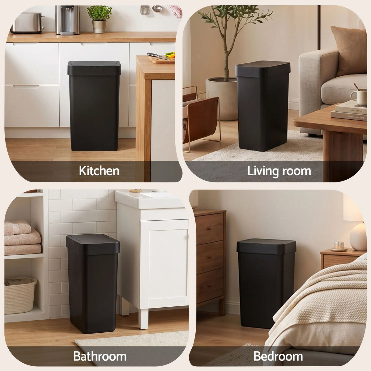 Artiss Rubbish Bin 50L Sensor Kitchen Automatic Motion Plastic Touchless Black - Image 9