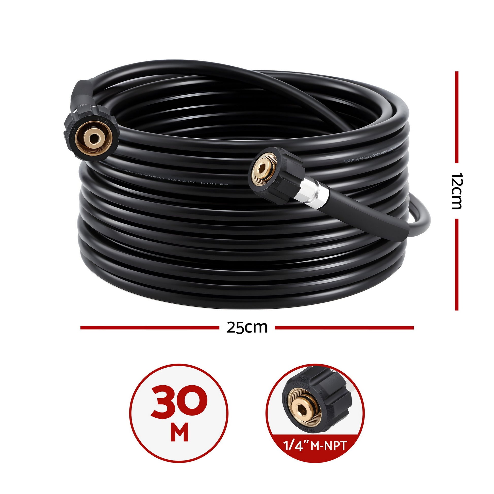 Giantz Pressure Washer Hose 30M 5800PSI Power Replacement Extension 1/4'' Quick Connect - Image 2