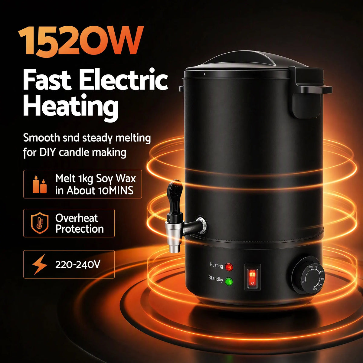 Devanti 6L Wax Melter Candle Making 1520W Melting Pot Furnace Quick Pour Spout Soy Soap - Image 6