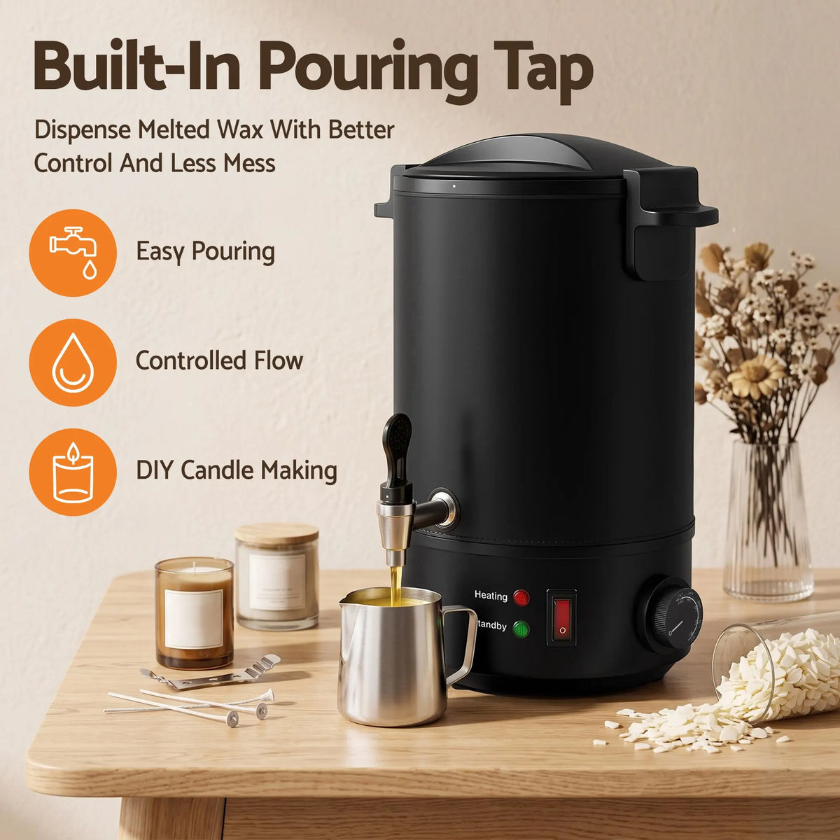 Devanti 6L Wax Melter Candle Making 1520W Melting Pot Furnace Quick Pour Spout Soy Soap - Image 8