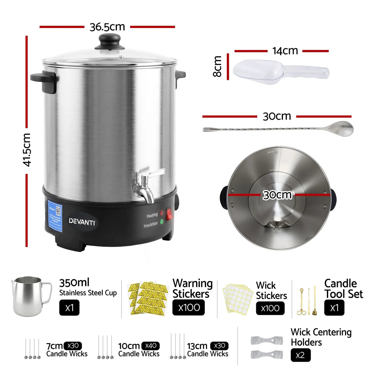 Devanti 16L Wax Melter Candle Making 1500W Melting Pot Furnace Quick Pour Spout Soy Soap - Image 2