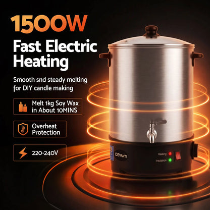 Devanti 16L Wax Melter Candle Making 1500W Melting Pot Furnace Quick Pour Spout Soy Soap - Image 6