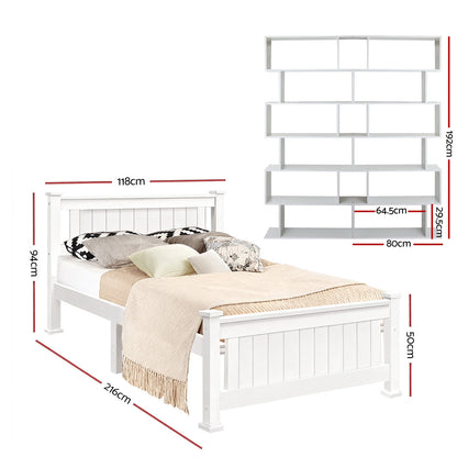 Artiss King Single Bed Frame and Bookshelf - Image 2