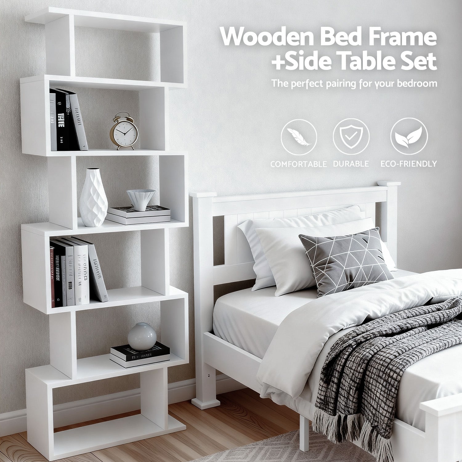 Artiss King Single Bed Frame and Bookshelf - Image 3