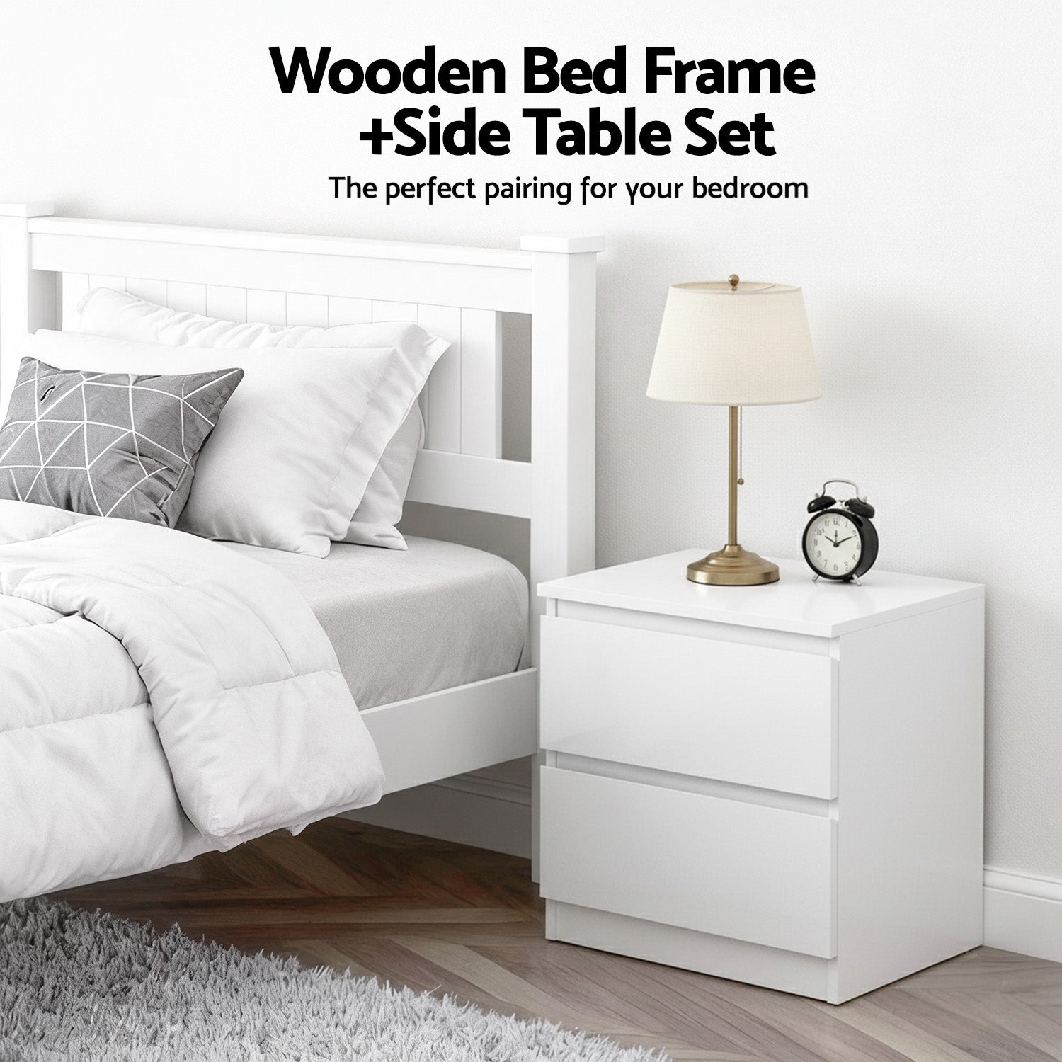 Artiss King Single Bed Frame and Bedside Table - Image 4