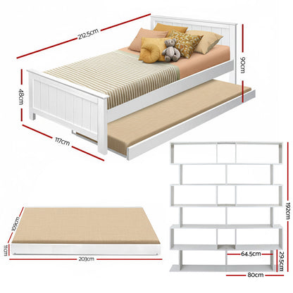 Artiss Bed Frame King Single and Bookshelf - Image 2