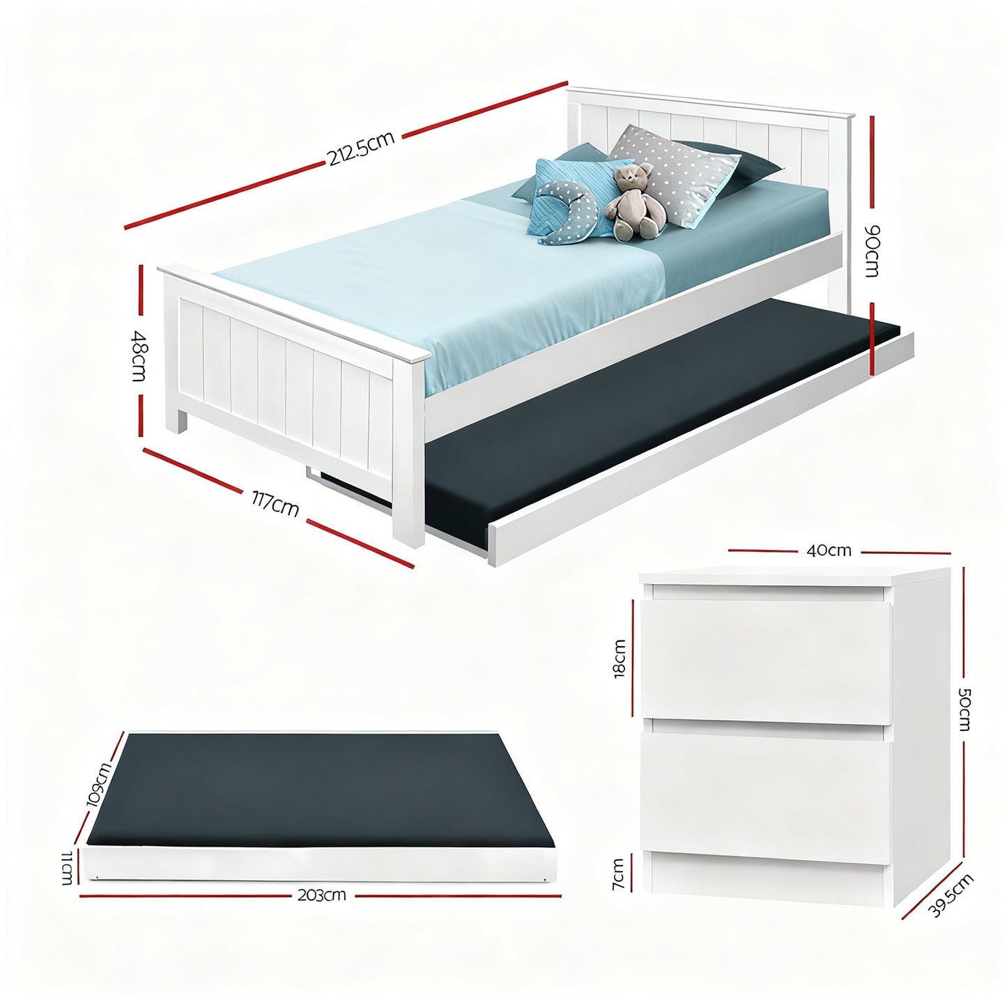 Artiss King Single Bed Frame and Bedside Table - Image 3