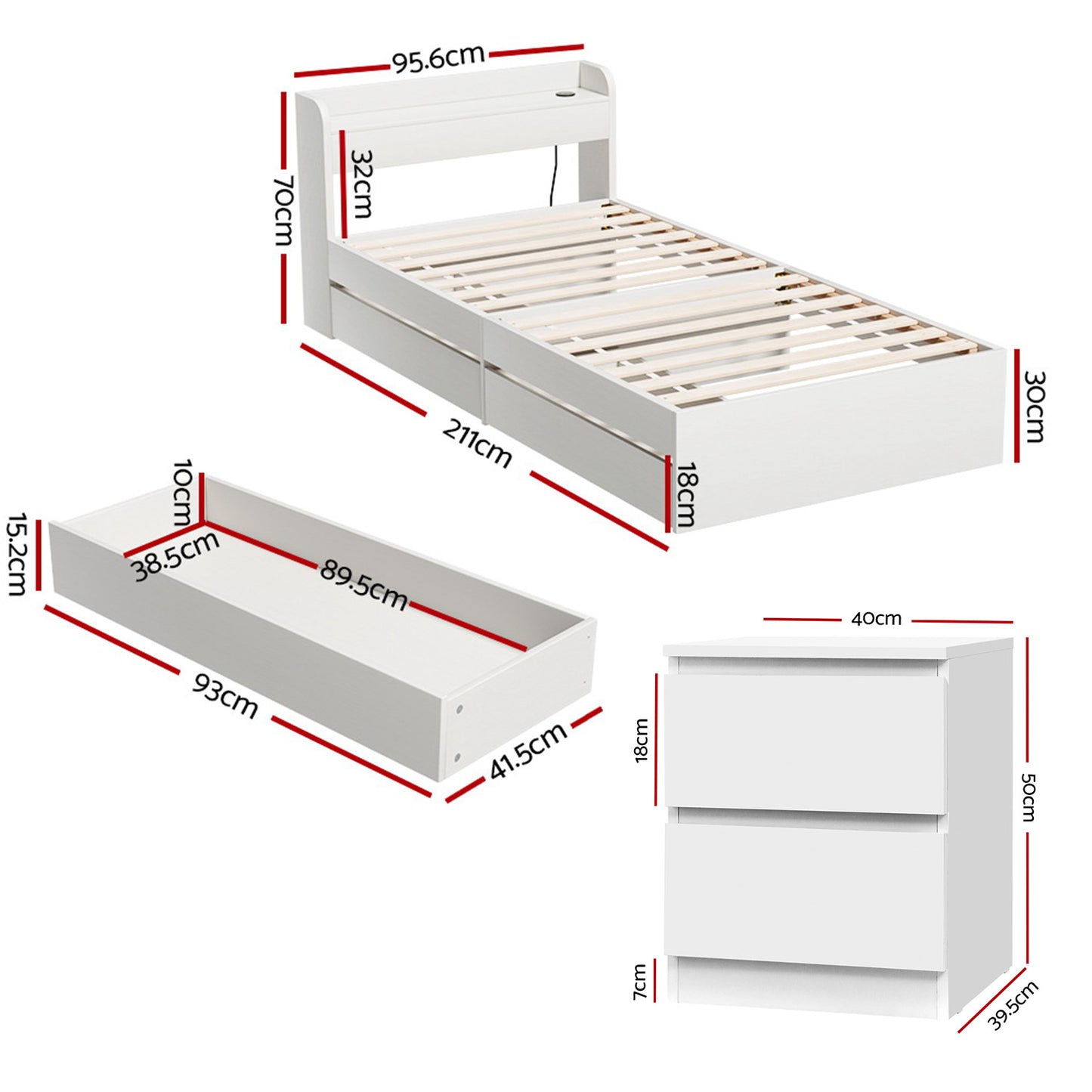 Artiss Single Bed Frame and Bedside Table - Image 2