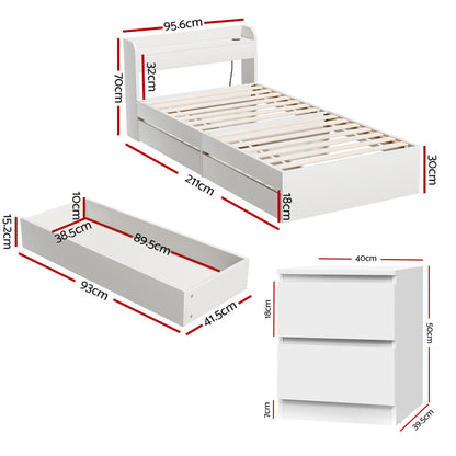 Artiss Single Bed Frame and Bedside Table - Image 2