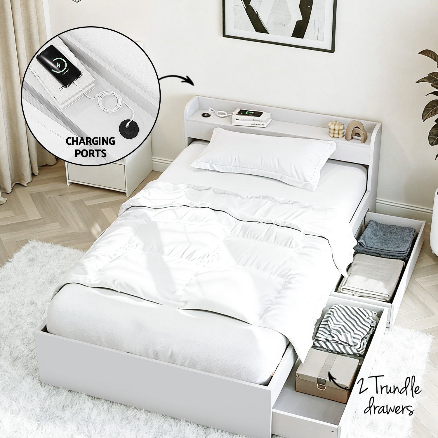 Artiss Single Bed Frame and Bedside Table - Image 5