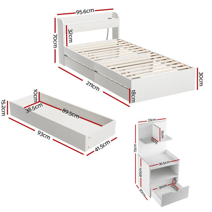 Artiss Single Bed Frame with Charging Ports and Bedside Table - Image 2