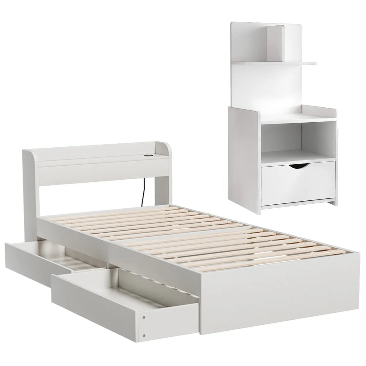 Artiss Single Bed Frame with Charging Ports and Bedside Table - Image 3