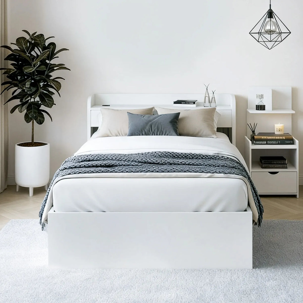 Artiss Single Bed Frame with Charging Ports and Bedside Table - Image 4