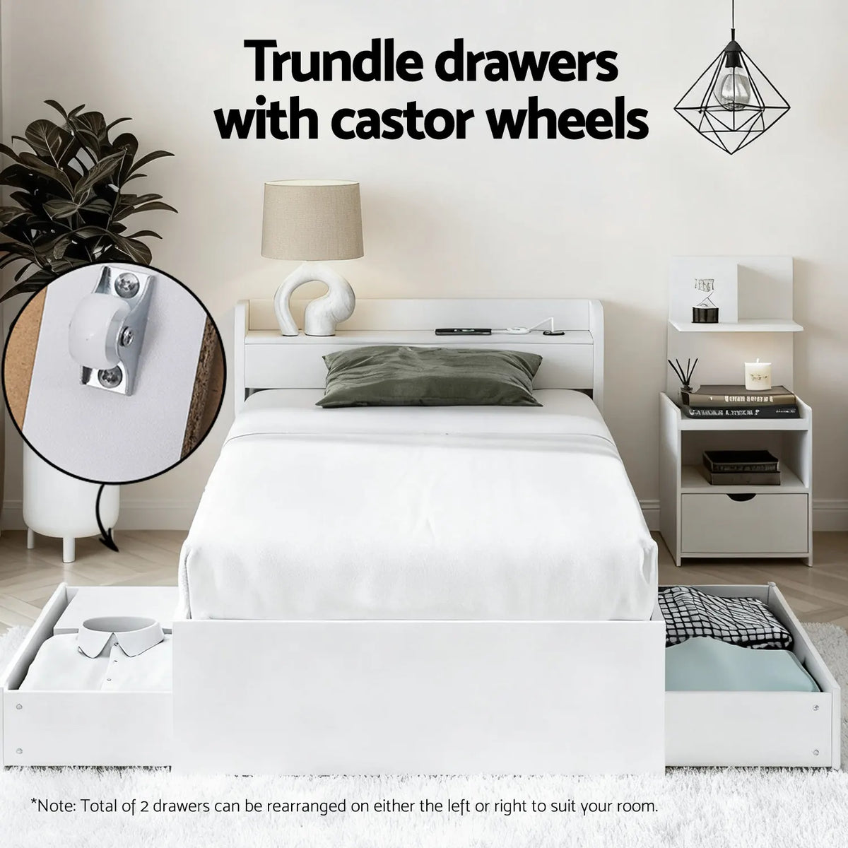 Artiss Single Bed Frame with Charging Ports and Bedside Table - Image 6