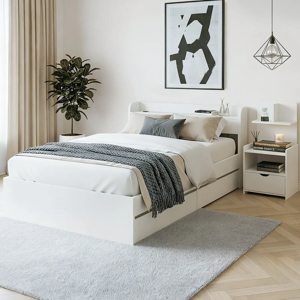 Artiss Single Bed Frame with Charging Ports and Bedside Table - Image 7