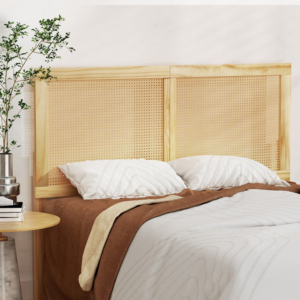Artiss Bed Frame Double Size with Rattan Headboard Wooden Bed Base BRUNO - Image 5