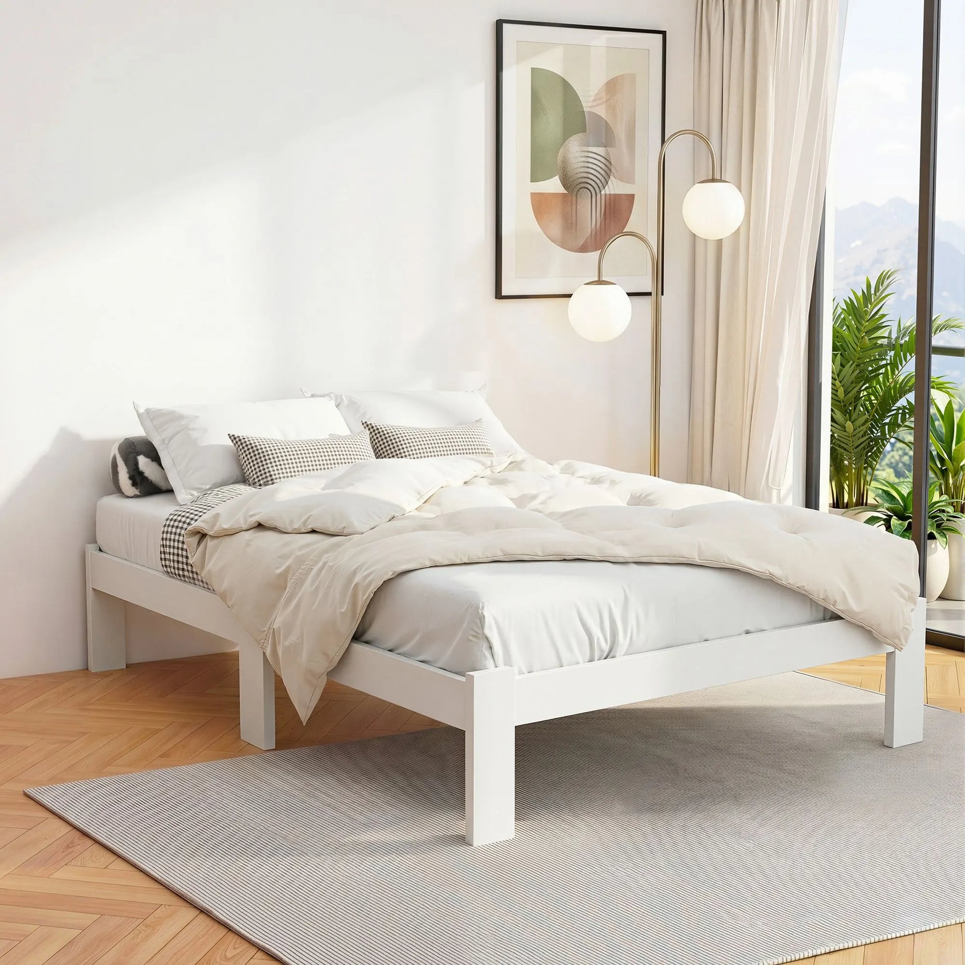 Artiss Bed Frame Double Size Wooden White JADE
