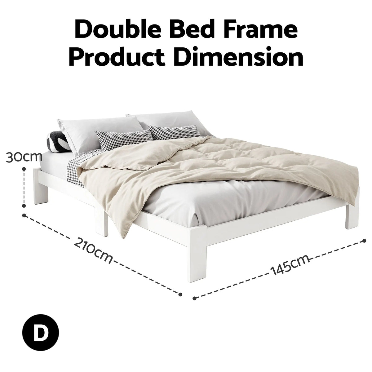Artiss Bed Frame Double Size Wooden White JADE - Image 3