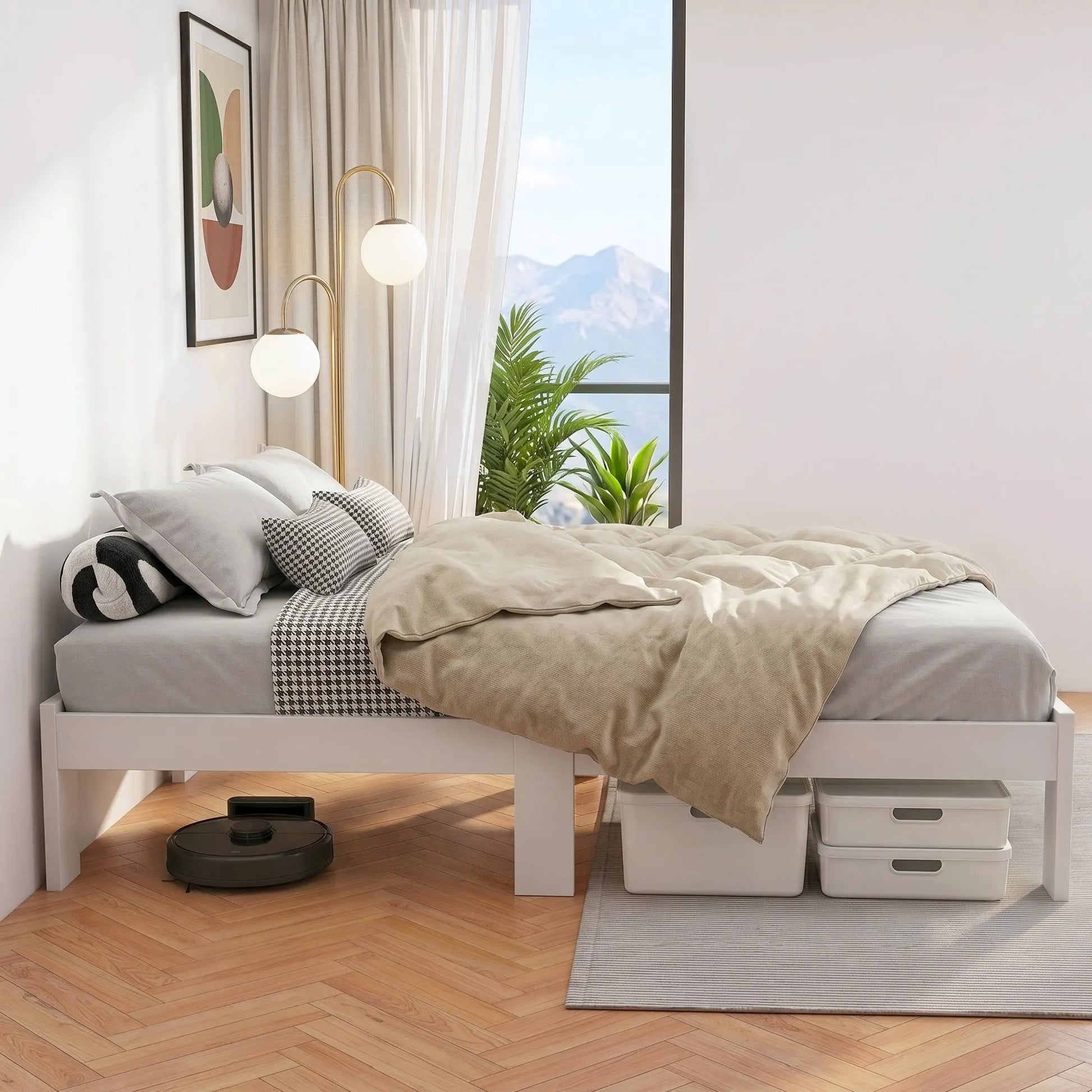 Artiss Bed Frame Double Size Wooden White JADE - Image 6