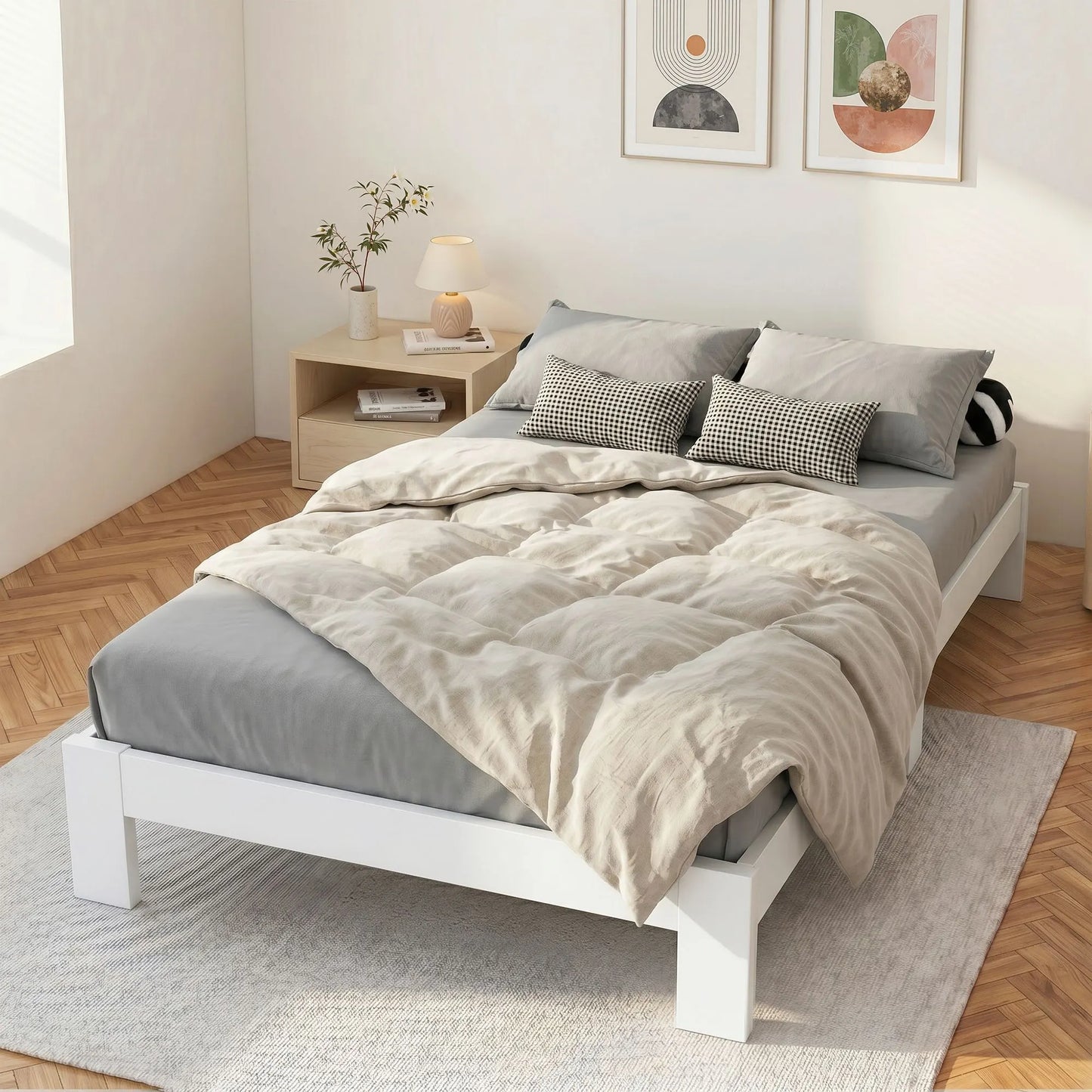 Artiss Bed Frame Double Size Wooden White JADE - Image 7