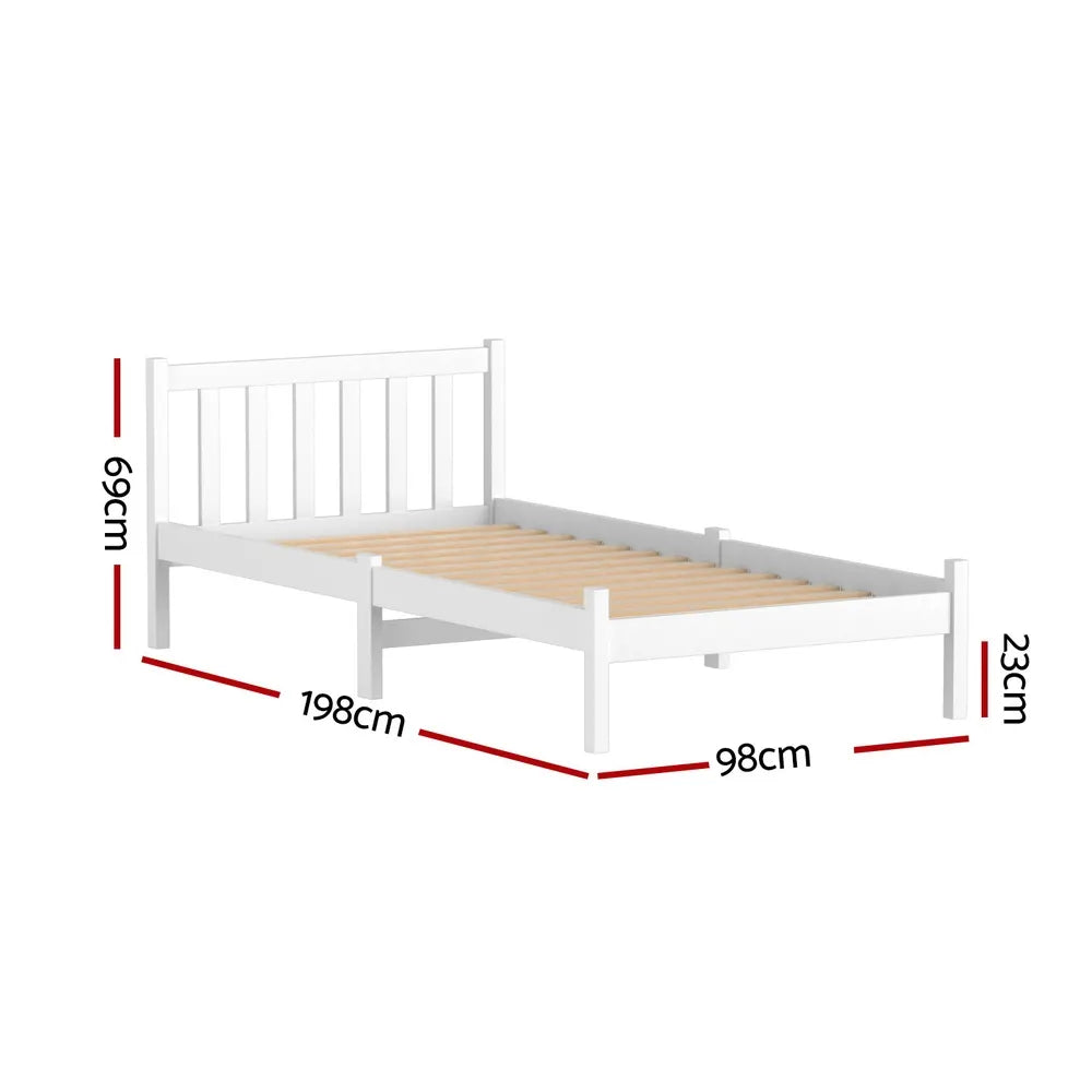 Artiss Bed Frame Single Size Wooden White SOFIE - Image 3