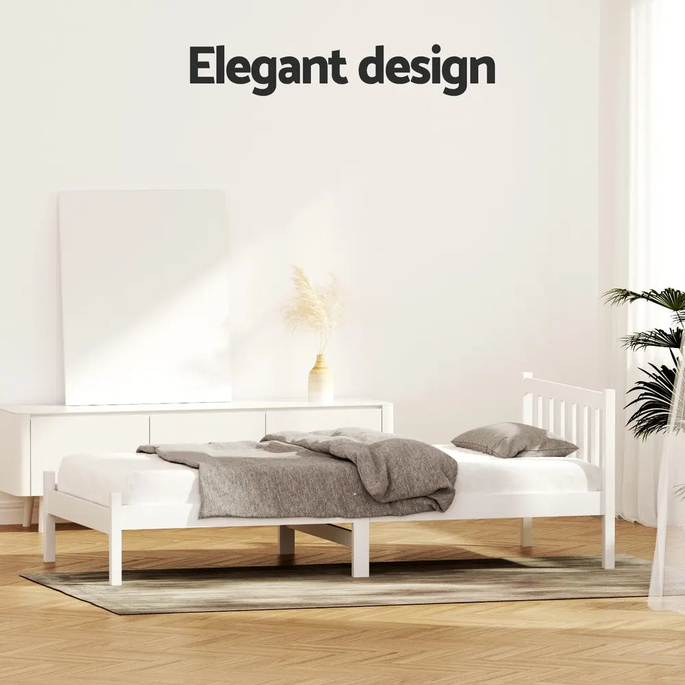 Artiss Bed Frame Single Size Wooden White SOFIE - Image 6